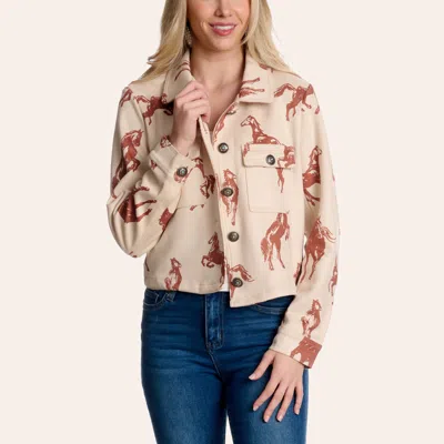 Fashion Express Women's Cream Horse Print Concho Button Cropped Jacket In Multi
