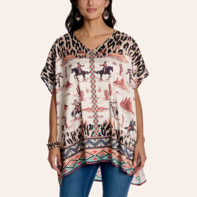 Fashion Express Women's Cream Western & Cheetah Print Poncho In Multi