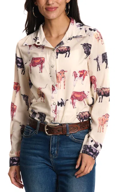 Fashion Express Women's Latte Colorful Cow Print Top In Multi