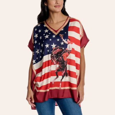 Fashion Express Women's Multicolor Cowboy Flag Print Poncho