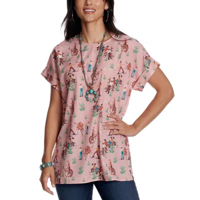 Fashion Express Women's Pink Western Print Top