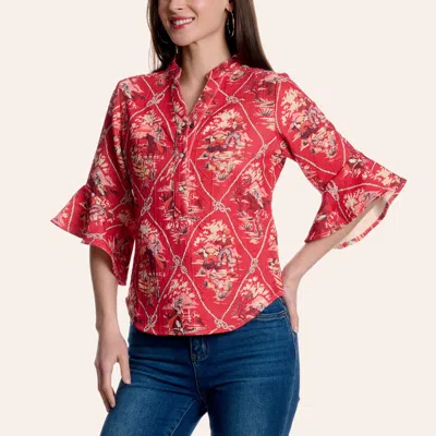 Fashion Express Women's Red Western Print Quilted Top