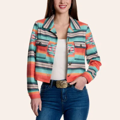Fashion Express Women's Teal & Orange Serape Print Cropped Jacket In Multi