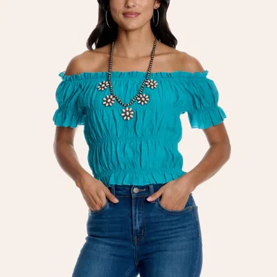 Fashion Express Women's Turquoise Smocked Off-the-shoulder Top In Blue