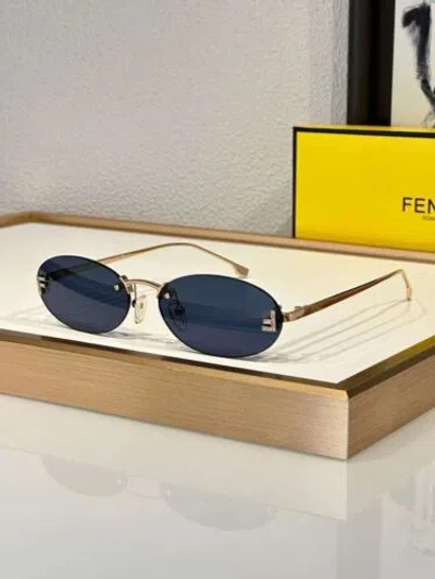Pre-owned Fashion Fendi First 4075 Blue Gold Oval Rimless Crystal  Sunglasses Fe4075us