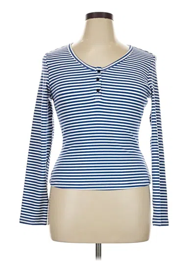 Fashion Long Sleeve Top Blue Scoop Neck Tops