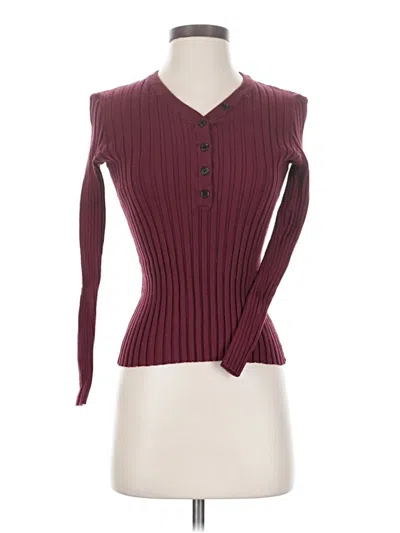 Pre-owned Fashion Long Sleeve Top Burgundy Solid Pattern Sweetheart Neckline Tops