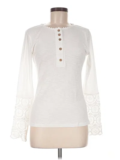 Pre-owned Fashion Long Sleeve Top Ivory Keyhole Neckline Tops
