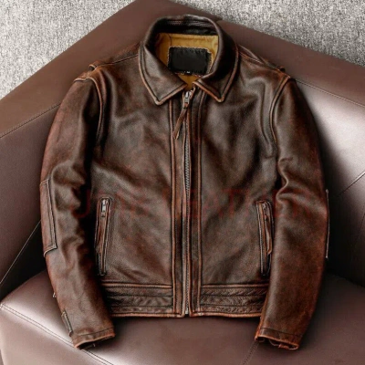 Pre-owned Fashion Men Motorcycle Vintage Cafe Racer Brown Biker Leather  Jacket