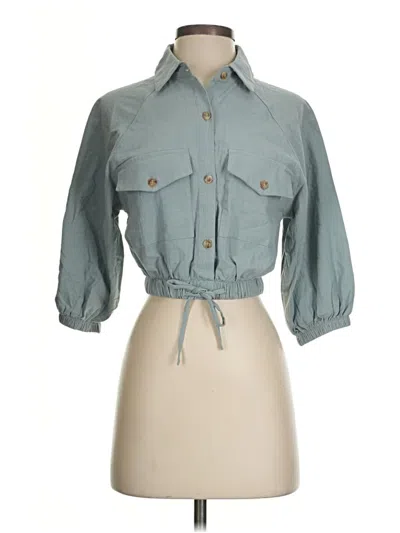 Pre-owned Fashion Nova 3/4 Sleeve Button Down Shirt In Blue