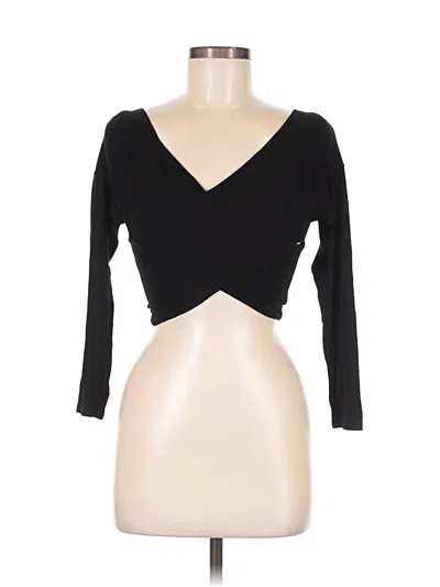 Pre-owned Fashion Nova 3/4 Sleeve Top Black Plunge Neckline Tops