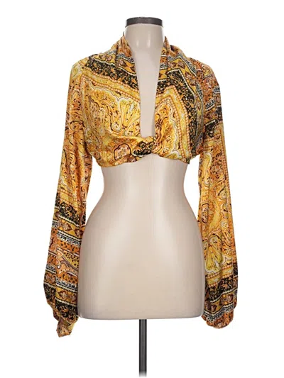 Pre-owned Fashion Nova Long Sleeve Blouse In Gold