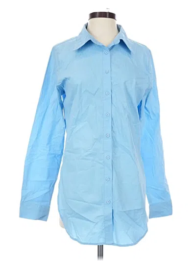 Fashion Nova Long Sleeve Button Down Shirt In Blue