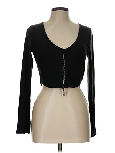 Fashion Nova Long Sleeve Top Black Plunge Neckline Tops