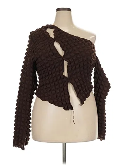 Fashion Nova Long Sleeve Top Brown One Shoulder Neckline Tops