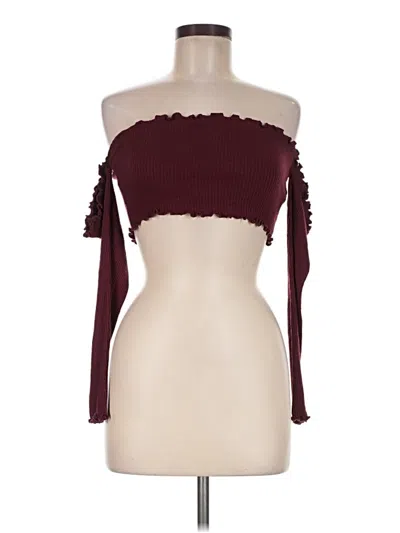Fashion Nova Long Sleeve Top Burgundy Strapless Neckline Tops