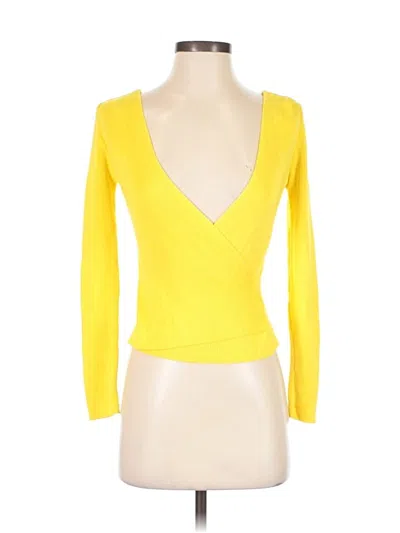 Pre-owned Fashion Nova Long Sleeve Top Yellow Plunge Neckline Tops