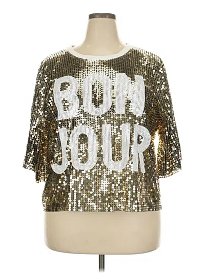 Pre-owned Fashion Nova Short Sleeve Top Gold Keyhole Neckline Tops