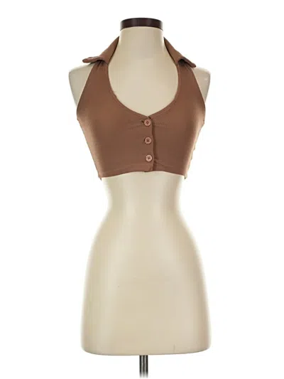 Pre-owned Fashion Nova Sleeveless Button Down Shirt In Brown