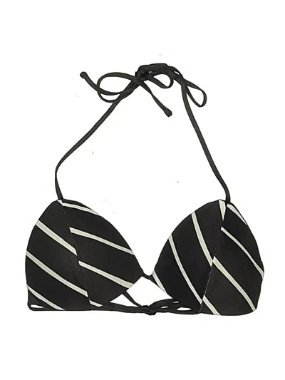 Pre-owned Fashion Nova Swimsuit Top Black Stripes Pattern Swimwear