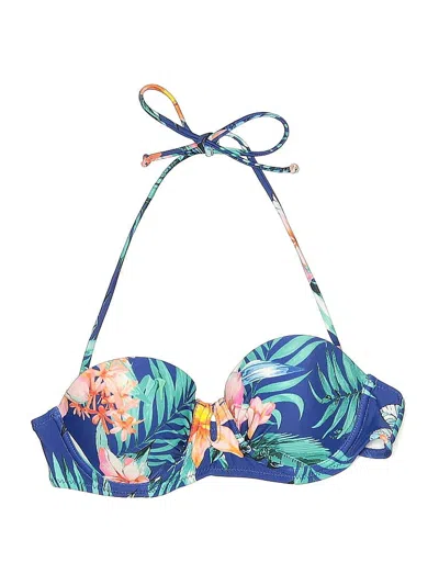 Pre-owned Fashion Nova Swimsuit Top Blue Tropical Pattern Swimwear