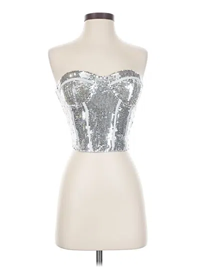 Pre-owned Fashion Nova Tube Top Silver Strapless Neckline Tops