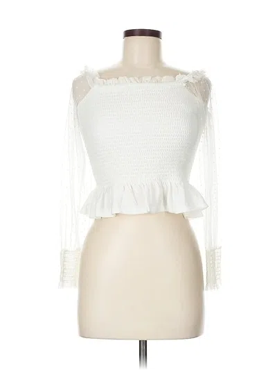 Pre-owned Fashion On Earth Long Sleeve Top Ivory Sweetheart Neckline Tops In White