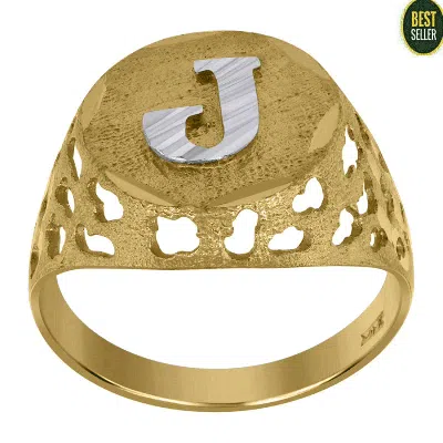Pre-owned Fashion Ring Solid 10kt White & Yellow Gold Initial Alphabet J Fashion Boys Ring Gifts