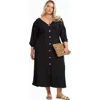 Fashion-szn Curve Balloon Sleeve Button Front Midi Dress In Black