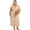 Fashion-szn Curve Balloon Sleeve Button Front Midi Dress In Gray