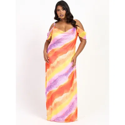 Fashion-szn Curve Cold Shoulder Marble Print Maxi Dress In Purple