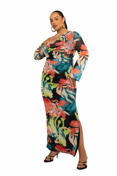 Fashion-szn Curve Curve Abstract Cowl Neck Maxi Dress In Orange