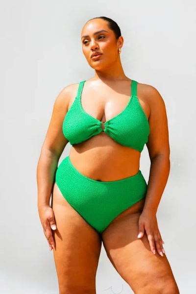 Fashion-szn Curve Curve Crinkle Trim Detail Bikini Set In Green