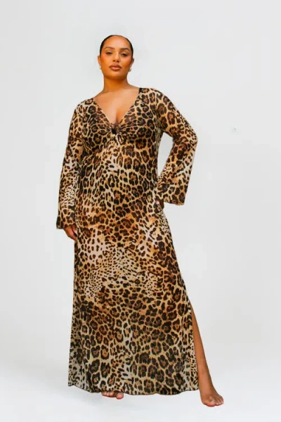 Fashion-szn Curve Curve Leopard Print Ring Detail Kaftan In Brown