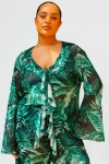 Fashion-szn Curve Curve Palm Print Ruffle Resort Top In Green