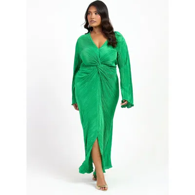 Fashion-szn Curve Curve Plisse Flare Sleeve Midaxi Dress In Green