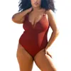 Fashion-szn Curve Curve Trim Detail Crinkle Swimsuit In Brown