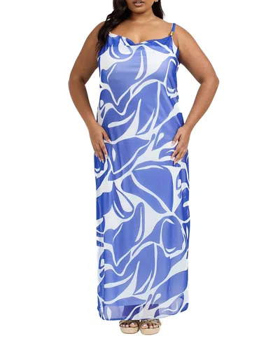 Fashion-szn Curve Elegant Patterned Maxi Dress In Blue