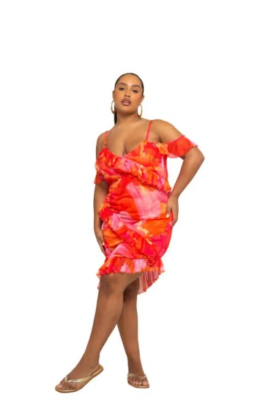 Fashion-szn Curve Floral Print Mesh Midi Dress In Pink