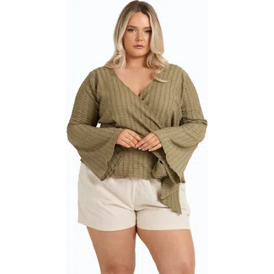 Fashion-szn Curve Kimono Wrap Front Belted Top In Brown