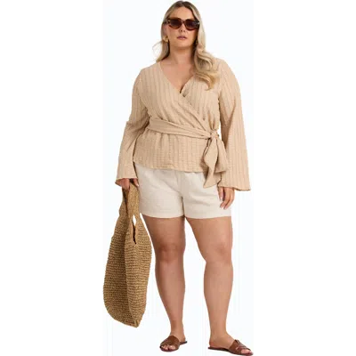 Fashion-szn Curve Kimono Wrap Front Belted Top In Gray