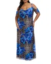 Fashion-szn Curve Leopard Print And Floral Maxi Dress In Blue