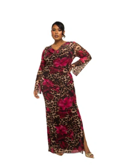 Fashion-szn Curve Leopard Print Mesh Maxi Dress In Brown