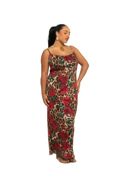 Fashion-szn Curve Leopard Print Mesh Maxi Dress In Brown