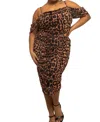 Fashion-szn Curve Leopard Print Mesh Midi Dress In Brown
