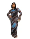 Fashion-szn Curve Long Sleeve Abstract Mesh Maxi Dress