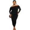 Fashion-szn Curve Long Sleeve Bardot Ruched Midaxi Dress