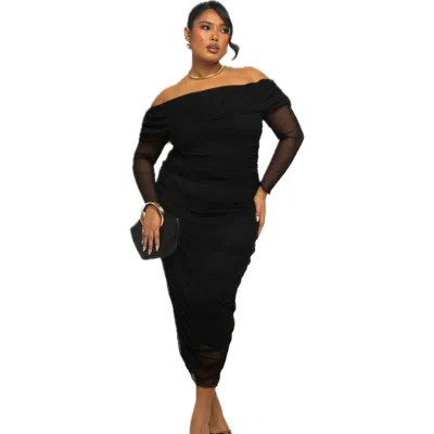 Fashion-szn Curve Long Sleeve Bardot Ruched Midaxi Dress
