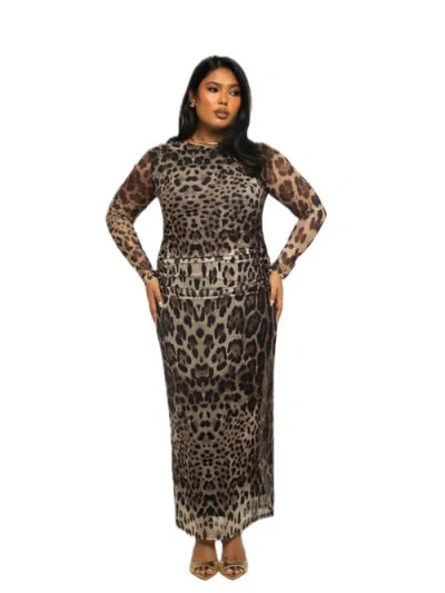 Fashion-szn Curve Long Sleeve Leopard Print Midi Dress