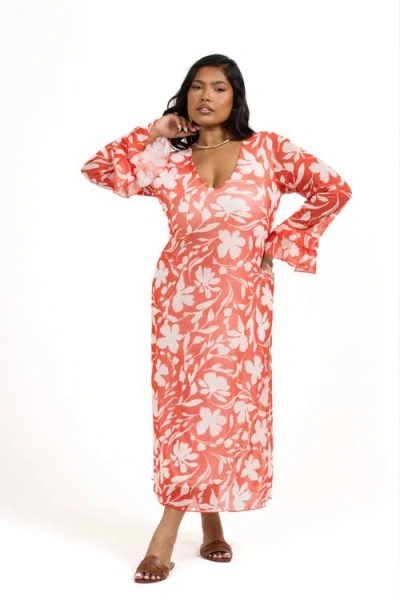 Fashion-szn Curve Long Sleeve Mesh Floral Midi Dress